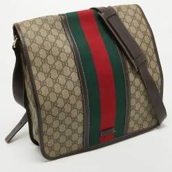 Gucci Brown/Beige GG Supreme Canvas and Leather Web Messenger Bag
