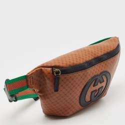 Pre Owned Gucci X Dapper Dan Brown Micro GG Leather Logo Belt Bag