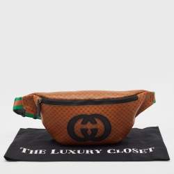 Pre Owned Gucci X Dapper Dan Brown Micro GG Leather Logo Belt Bag
