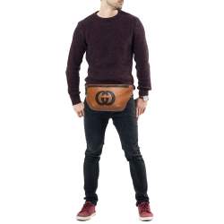 Pre Owned Gucci X Dapper Dan Brown Micro GG Leather Logo Belt Bag