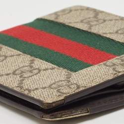 Gucci Beige GG Supreme Canvas Web Bifold Compact Wallet 