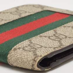 Gucci Beige GG Supreme Canvas Web Bifold Compact Wallet 