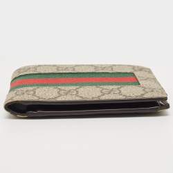 Gucci Beige GG Supreme Canvas Web Bifold Compact Wallet 