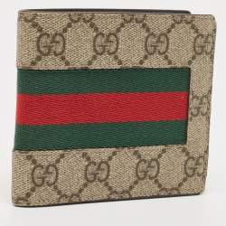 Gucci Beige GG Supreme Canvas Web Bifold Compact Wallet 