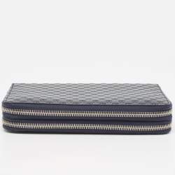 Pre Owned Gucci Navy Blue Microguccissima Leather Zip Around Travel Wallet
