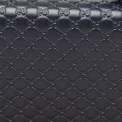 Pre Owned Gucci Navy Blue Microguccissima Leather Zip Around Travel Wallet