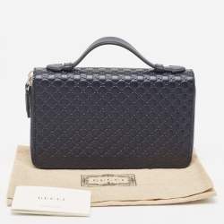 Pre Owned Gucci Navy Blue Microguccissima Leather Zip Around Travel Wallet