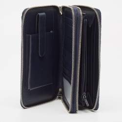 Pre Owned Gucci Navy Blue Microguccissima Leather Zip Around Travel Wallet