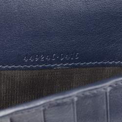 Pre Owned Gucci Navy Blue Microguccissima Leather Zip Around Travel Wallet