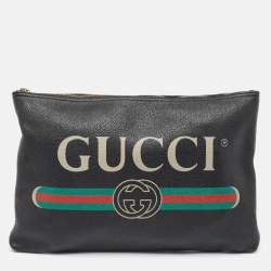Gucci Black Logo Web Zip Pouch