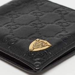Gucci Black Guccissima Leather Crest Bifold Wallet