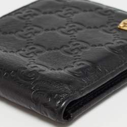 Gucci Black Guccissima Leather Crest Bifold Wallet