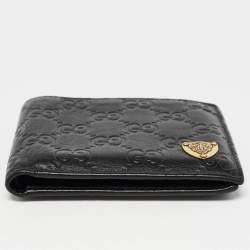 Gucci Black Guccissima Leather Crest Bifold Wallet