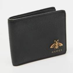 Pre Owned Gucci Black Leather Animalier Bifold Wallet