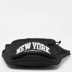 Pre Owned Balenciaga Black Canvas Cities New York Explorer Belt Bag