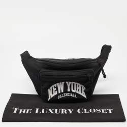 Pre Owned Balenciaga Black Canvas Cities New York Explorer Belt Bag