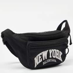 Pre Owned Balenciaga Black Canvas Cities New York Explorer Belt Bag