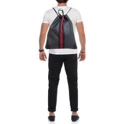 Gucci Black GG Supreme Canvas and Leather Drawstring Backpack