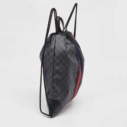 Gucci Black GG Supreme Canvas and Leather Drawstring Backpack