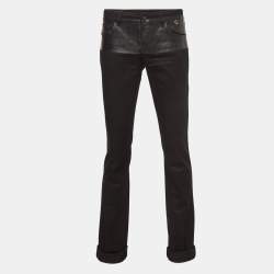 Gucci Black Cotton Leather Trim Pants XS