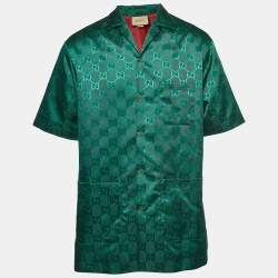 Gucci Green GG Interlocking Canvas Bowling Shirt S 