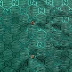 Gucci Green GG Interlocking Canvas Bowling Shirt S 