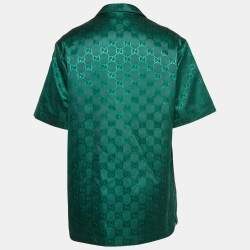Gucci Green GG Interlocking Canvas Bowling Shirt S 