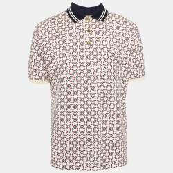 Pre Owned Gucci Cream Geometric G Cotton Polo T-Shirt S