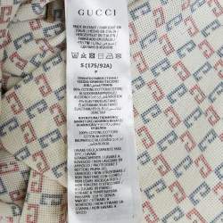 Pre Owned Gucci Cream Geometric G Cotton Polo T-Shirt S
