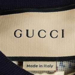 Pre Owned Gucci Cream Geometric G Cotton Polo T-Shirt S