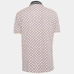 Pre Owned Gucci Cream Geometric G Cotton Polo T-Shirt S