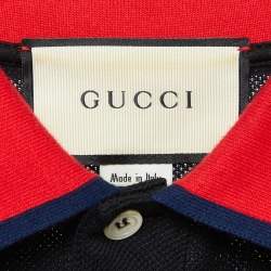 Pre Owned Gucci Black Side Stripe Cotton Pique Long Sleeve Polo T-Shirt M