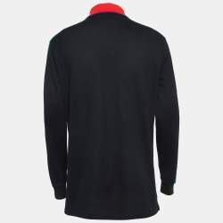 Pre Owned Gucci Black Side Stripe Cotton Pique Long Sleeve Polo T-Shirt M