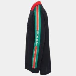 Pre Owned Gucci Black Side Stripe Cotton Pique Long Sleeve Polo T-Shirt M