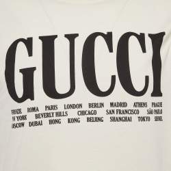 Pre Owned Gucci Cream Logo Cities Print Jersey Oversized T-Shirt XXS