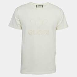 Gucci Cream Tennis Logo Embroidered Cotton Oversized T-Shirt XS