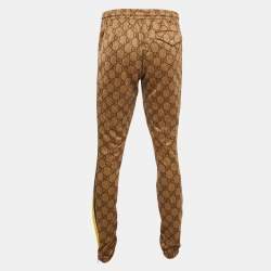 Pre Owned Gucci Beige GG Logo Print Jersey Contrast Trimmed  Joggers L