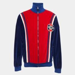 Gucci Blue Colorblocked Velour Applique Retro Loose Jacket M
