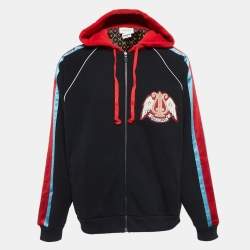 Gucci Black Cotton Knit Applique Hooded Jacket M