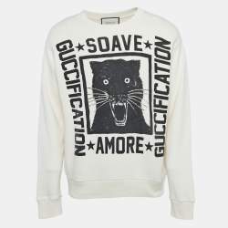 Gucci Cream Printed & Distressed Cotton Knit Sweatshirt S