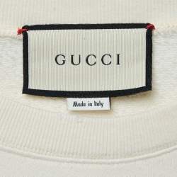 Gucci Cream Printed & Distressed Cotton Knit Sweatshirt S