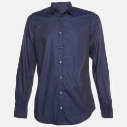 Gucci Navy Blue Patterned Cotton Buttoned Up Shirt S