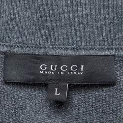 Pre Owned Gucci Grey Cotton Knit Zip-Up Contrast Trimmed Jacket L