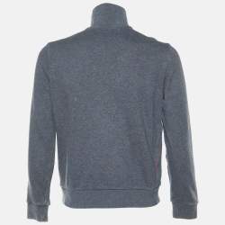 Pre Owned Gucci Grey Cotton Knit Zip-Up Contrast Trimmed Jacket L