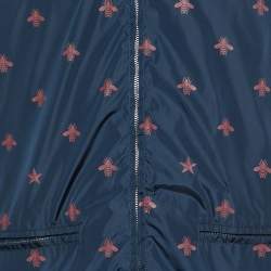 Gucci Navy Blue Wasp Print Synthetic Detachable Hoodie Windbreaker Jacket M