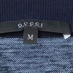 Pre Owned Gucci Navy Blue Cotton Blend Polo T-Shirt M