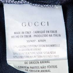 Pre Owned Gucci Navy Blue Cotton Blend Polo T-Shirt M