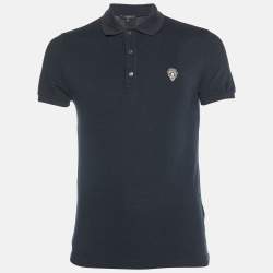 Gucci Black Embroidered Cotton Knit Skinny Fit Polo T-Shirt L