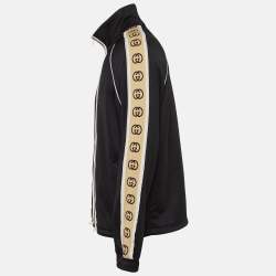 Pre Owned Gucci Black Jersey Monogram Logo Trimmed Zip-Up Jacket M