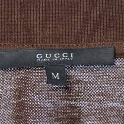 Pre Owned Gucci Brown Patterned Cotton Knit Polo T-Shirt M